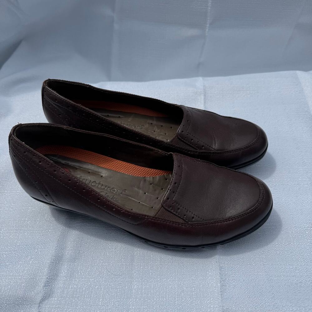 Structure Clarks Brown Leather Loafers Comfort Slip On Shoes Size 7M